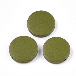 Bemalte Naturholzperlen, Flachrund, Olive, 19~20x4~5 mm, Bohrung: 2 mm