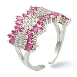 Micro cuivres ouvrent zircone cubique anneaux de manchette, anneaux ouverts, rose foncé, platine, nous taille 6, diamètre intérieur: 17 mm