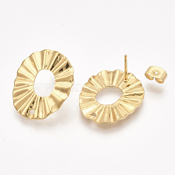 304 Stainless Steel Stud Earring Findings, with Ear Nuts/Earring Backs, Oval, Golden, 21.5x18mm, Hole: 1.2mm, Pin: 0.7mm