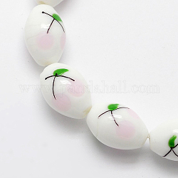 Cherry Pattern Handmade Lampwork Oval Beads Strands, Lavender Blush, 16x11mm, Hole: 1mm, about 23pcs/strand, 14.4inch