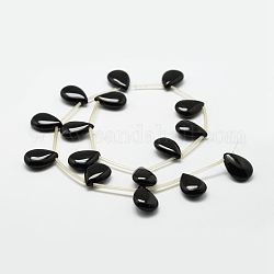 Natürliche schwarze Onyxperlenstränge, oben gebohrte Perlen, gefärbt und erhitzt, Träne, 18x13x6 mm, Bohrung: 1.5 mm, ca. 16 Stk. / Strang, 15.5 Zoll