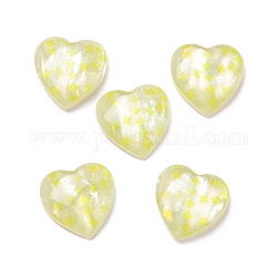Cabochons en résine opaque imprimée, cœur, jaune, motif en étoile, 14x14x4mm