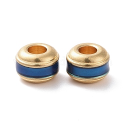 Perles européennes en 304 acier inoxydable, Perles avec un grand trou   , avec l'émail, rondelle, or, bleu de Prusse, 9.5x7mm, Trou: 4.5mm