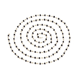 3.28 Fuß handgefertigte Glasperlenketten, gelötet, mit Messing-Zubehör, langlebig plattiert, golden, Würfel, Schwarz, 2.3~2.8x2.3~2.8x2.3~2.8, 2 mm
