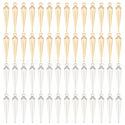 Unicraftale 100Pcs 2 Colors Brass Pendant, Cadmium Free & Lead Free, Cone Charm, Golden & Silver, 15x3x1mm, Hole: 1mm, 50pcs/color