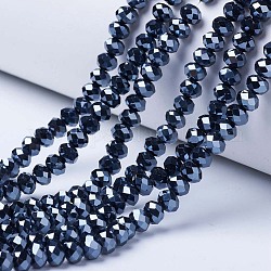 FilI di perline in vetro placcato, lustro di perla placcato, sfaccettato, rondelle, nero, 6x5mm, Foro: 1 mm, circa 85~88pcs/filo, 16.1~16.5 pollice (41~42 cm)