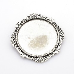 Tibetan Style Brooch Cabochon Settings, with Iron Back Bar Pins, Cadmium Free & Lead Free, Antique Silver, Tray: 30mm, 40x40x7mm
