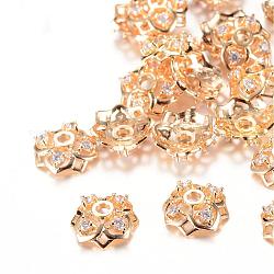 Messing Perle Kappen & Kegel Perlen, mit Strass, Licht Gold, 10x3 mm, Bohrung: 2 mm