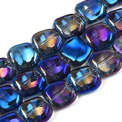 Abalorios de vidrio electroplate hebra, color de ab, polígono, azul oscuro, 10.5x11~12x5~6mm, agujero: 1 mm, aproximamente 60~61 pcs / cadena, 24.41 pulgada ~ 25.20 pulgadas (62~64 cm)