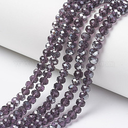 Chapelets de perles en verre transparent électrolytique, demi gris, facette, rondelle, orchidée noire, 6x5mm, Trou: 1mm, Environ 85~88 pcs/chapelet, 16.1~16.5 pouce (41~42 cm)