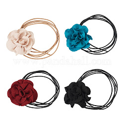 4Pcs 4 Colors Cloth Flower Collar Choker Necklace for Women Bride Wedding Party, Mixed Color, Inner Diameter: 2.24~2.46 inch(5.7~6.25cm), 1Pc/color