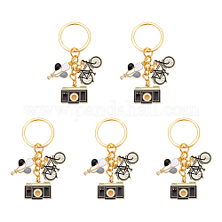 Nbeads 5 Stück Heißluftballon/Kamera/Fahrrad-Legierungs-Emaille-Anhänger-Schlüsselanhänger, mit  eisernem Zubehör, kantille, golden, 6.95 cm