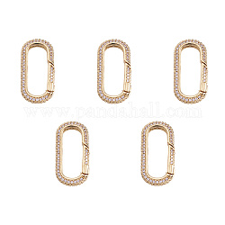 Latón micro pavimenta claro cubic zirconia anillos de compuerta de resorte, anillos ovalados, dorado, 6 calibre, 28x15x4mm, diámetro interior: 22.5x9 mm