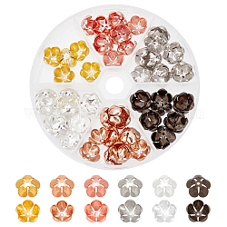 Chgcraft 90pcs 6 colores tapas de abalorios de latón, 5-pétalo, flor, color mezclado, 12.5~13x7mm, agujero: 1.4 mm, 15 piezas / color