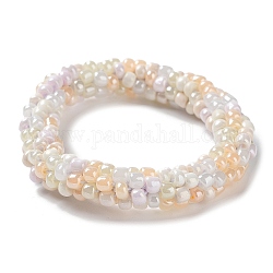 Bracelet extensible tressé en perles de verre au crochet, bracelet style bohème népel, papayawhip, diamètre intérieur: 1-3/4 pouce (4.5 cm)