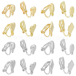 SUPERFINDINGS 16Pcs 8 Style Alloy Clip-on Earring Findings, with Horizontal Loops, Heart & Flat Round & Oval & Rhombus, Platinum & Golden, 12.5~16x6~11x9~9.5mm, Hole: 1~1.5mm, 2Pcs/style