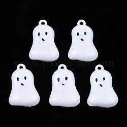 Spray Painted Alloy Enamel Pendants, Cadmium Free & Nickel Free & Lead Free, with Shimmering Powder, Halloween, Ghost, White, 20.5x14x3.5mm, Hole: 1.6mm