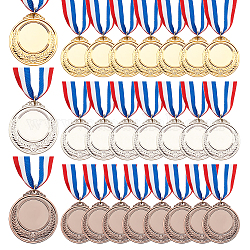 Olycraft 24 pièces 3 couleurs médailles en alliage de zinc, avec tour de cou à rayures, plat rond, couleur mixte, 780mm, 8 pcs / couleur