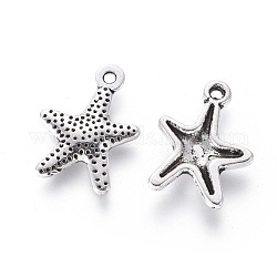 Tibetan Style Alloy Starfish/Sea Stars Charms, Lead Free and Cadmium Free, Antique Silver, 16x12mm, Hole: 1mm
