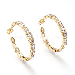 Brass Micro Pave Cubic Zirconia Stud Earrings, Half Hoop Earrings, with Ear Nuts, Long-Lasting Plated, Ring, Real 18K Gold Plated, 34.5x5mm, Pin: 0.7mm