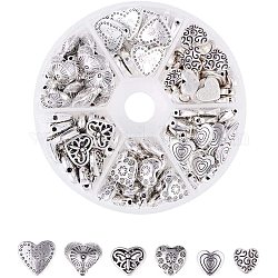 Tibetan Style Alloy Beads, Heart, Antique Silver, Containers: 10.3x1.7cm, 124pcs/box