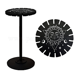 Wooden Wheel, Wooden Display Shelf, Black Holder Stand, Rustic Divination Pendulum Storage Rack, Witch Stuff, Sun Pattern, Wheel: 120x8mm, 2pcs, Studdle: 288x12mm, 1pc