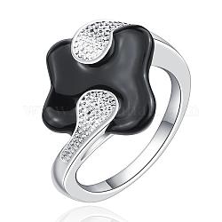 Laiton mode anneaux émail rhodos doigt, noir, couleur d'argent, taille 7, 17.3mm