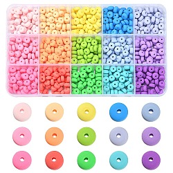 750Pcs 15 Colors Handmade Polymer Clay Beads, for DIY Jewelry Crafts Supplies, Flat Round, Mixed Color, 6x3mm, Hole: 1.5mm, 50pcs/color