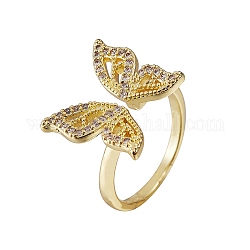 Кольцо-кафф в виде бабочки из прозрачного кубического циркония, изысканное латунное открытое кольцо для женщин, золотые, размер США 6 (16.5 мм)