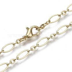 Fabricación de collar de cadenas de cable de latón, con cierre de langosta, la luz de oro, 23.62 pulgada (60 cm) de largo, enlace 1: 9x4x0.6 mm, enlace 2: 3.5x3x0.6 mm, anillo de salto: 5x1 mm