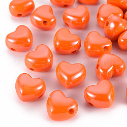 Opake Acrylperlen europäischen, Großloch perlen, perlig, Herz, orange rot, 19.5x21.5x14.5 mm, Bohrung: 4 mm