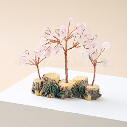 Крошка из натурального розового кварца украшение дерево жизни, Мини-пень из смолы с медной проволокой, энергетический камень в стиле фэн-шуй, подарок для украшения рабочего стола для домашнего офиса, 80x80~100 мм