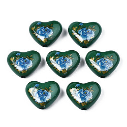 Perles acryliques opaques, cœur, vert foncé, 16x19x8mm, Trou: 2mm