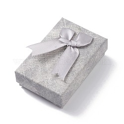 Boîtes à bijoux en carton, avec ruban bowknot et éponge, pour les bagues, des boucles d'oreilles, colliers, rectangle, gris clair, 9.3x6.3x3.05 cm