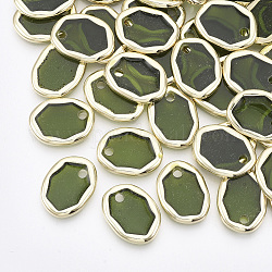Colgantes de resina epoxi, fornituras de aleación, oval, la luz de oro, verde oliva, 18x14x2.5mm, agujero: 2 mm