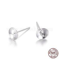 Accessoires de clous d'oreilles en argent sterling, pour perles demi-forage, couleur d'argent, Plateau: 6 mm, 13mm, pin: 0.7 mm
