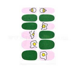 Avocados & Strawberries & Flowers Full Cover Nail Art Stickers, Glitter Powder Decals, Self Adhesive, for Nail Tips Decorations, Green, 25.5x10~16.5mm, 12pcs/sheet