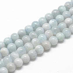 Chapelets de perles en aigue-marine naturelle, grade AB, ronde, 6~7mm, Trou: 1mm, Environ 60~67 pcs/chapelet, 15.7 pouce