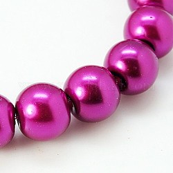 Glass Pearl Round Loose Beads For Jewelry Necklace Craft Making, Magenta, 6mm, Hole: 1mm, about 140pcs/strand