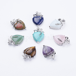Ciondoli in pietra misti naturali e sintetici, con accessori di ottone, cuore, platino, 32x47.5x12mm, Foro: 4x5 mm