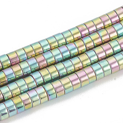 Electroplate Non-magnetic Synthetic Hematite Beads Strands, Heishi Beads, Flat Round/Disc, Rainbow Plated, 4x2mm, Hole: 1mm, about 190pcs/strand, 16.1 inch