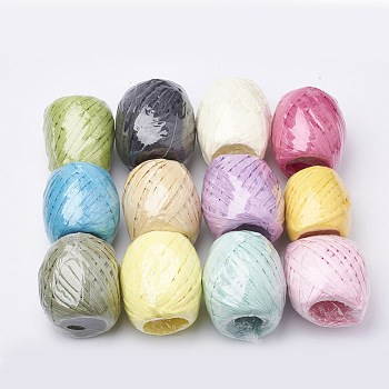 Bunten Bast Band, Bast Papier Seil Schnur für DIY-Projekte, Oval, Mischfarbe, 3.8~6.2 mm, ca. 21.87 Yard (20m)/Rolle, 12 Rollen / Beutel