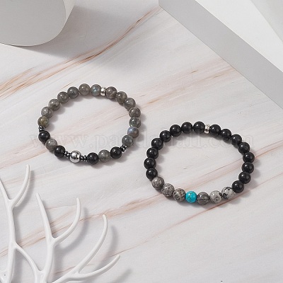 Bracelet Perles Labradorite Pierre Naturelle - Fait Main Sur Mesure - Pour Homme Et Femme