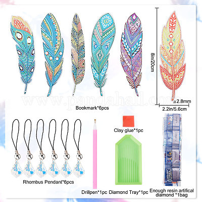EEEKit 6 Pcs 5D Diamond Painting Bookmarks, DIY Feather Bookmark Diamond  Art for