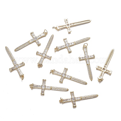 Pendentifs en laiton micro zircone cubique transparente&nbsp;ZIRC-F120-038G-1