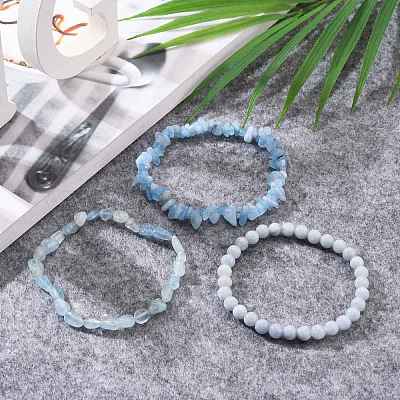 Braccialetti di stirata acquamarina naturale&nbsp;BJEW-JB05649-1