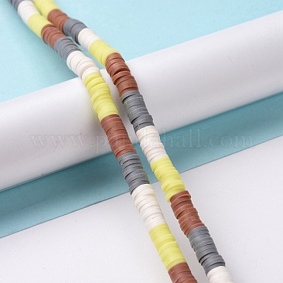 Handmade Polymer Clay Bead Strands, Heishi Beads, Disc/Flat Round, Green,  6x0.2~2mm, Hole: 2mm, about 325~330pcs/strand, 15.12~ 15.35 inch(38.4~39cm)