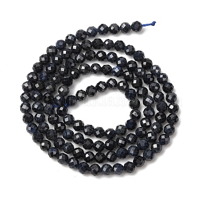 Natürliche schwarze Saphirperlenstränge&nbsp;G-P625-3mm-01-1