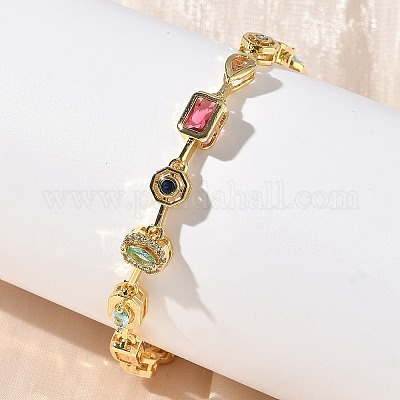 Messing Micro Pave bunte Zirkonia Gliederkettenarmbänder&nbsp;BJEW-G764-04G-1