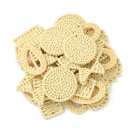 樹脂チャーム  模造ラタン編み風  混合図形  トウモロコシの穂の黄色  26~66x22~65x3~16mm  穴：1~4mm RESI-X0001-47-1